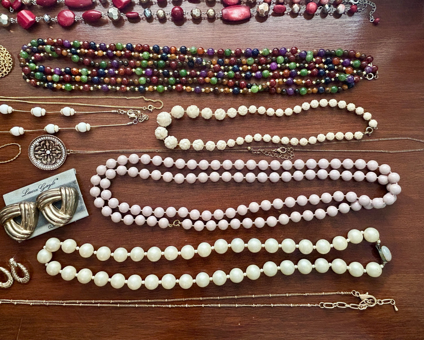 Vintage to Now Beaded Jewelry Lot Hoop Earrings Faux Pearl Bracelets Necklaces