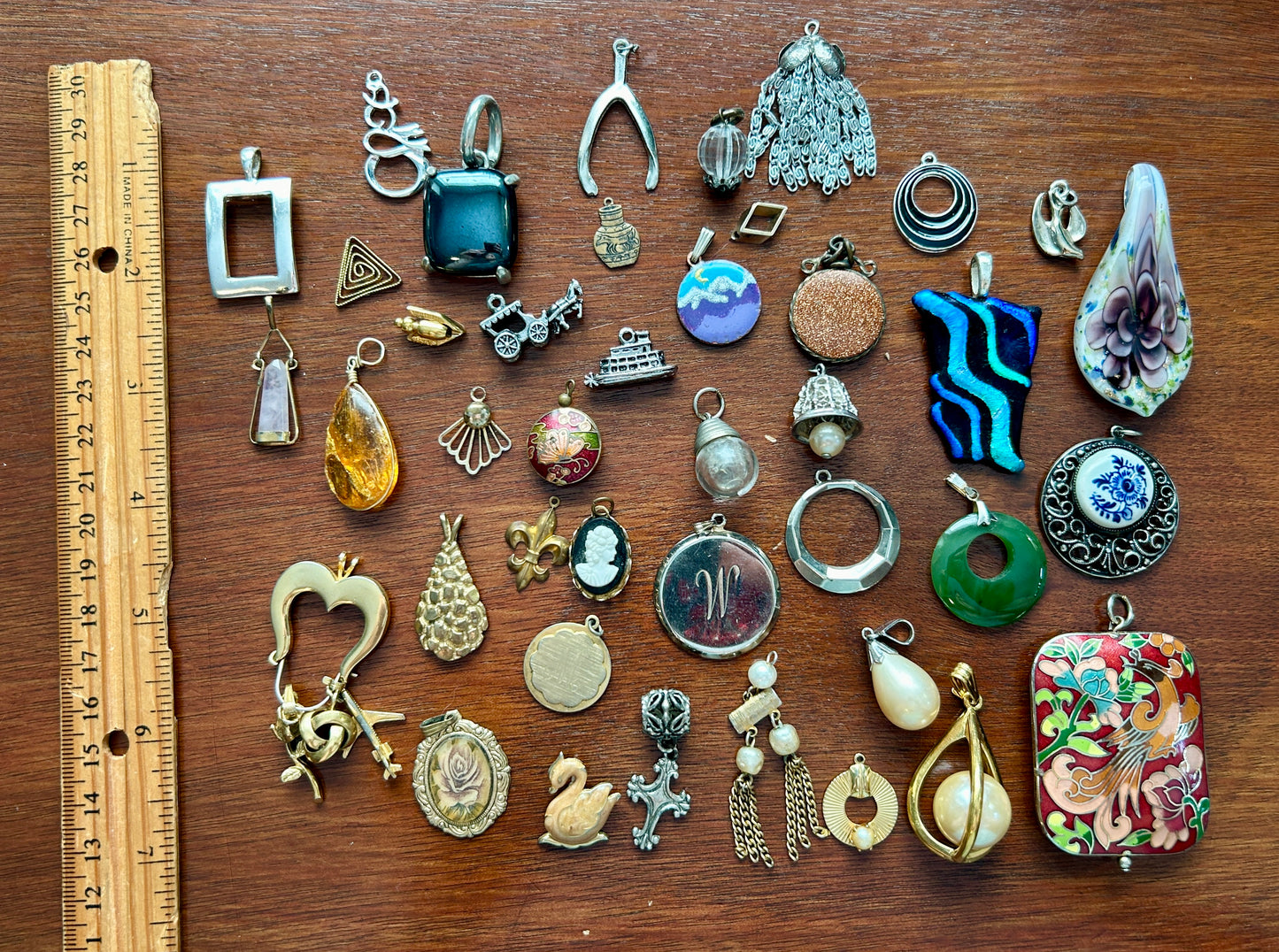 Vintage to Now Art Lot of Charms Pendants Over 40 Enamel Copper Glass Cameo