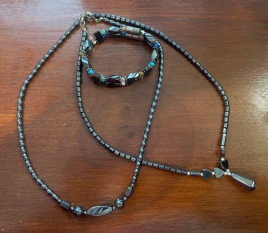 Lot of Vintage Hematite Necklaces & Bracelet Hearts