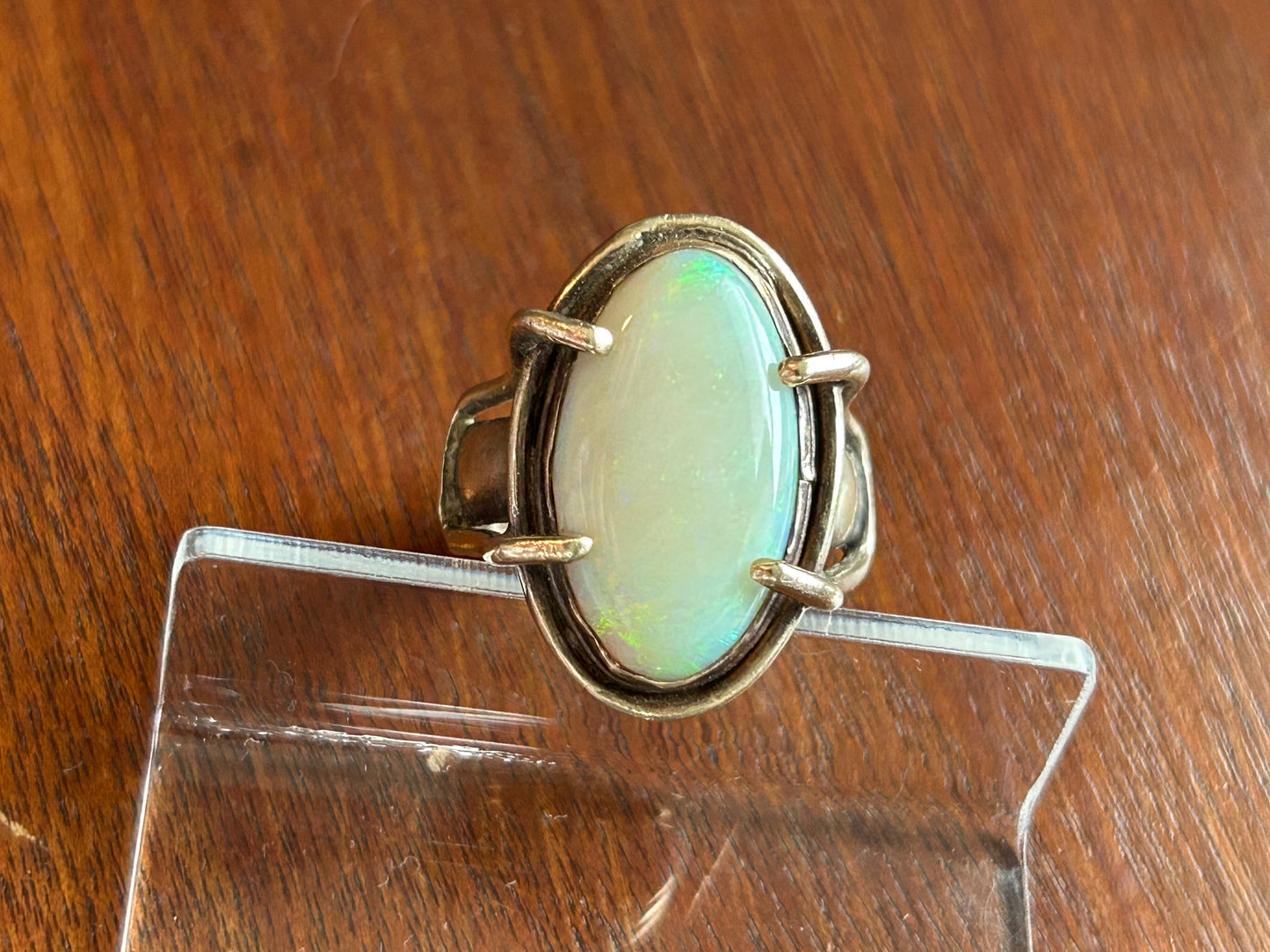 Vintage Artist Made 14k Yellow Gold Massive Opal Modernist Ring Sz 10.25