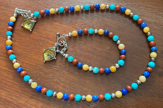 Carolyn Pollack Bead Necklace Bracelet Set Lapis Turquoise Jasper