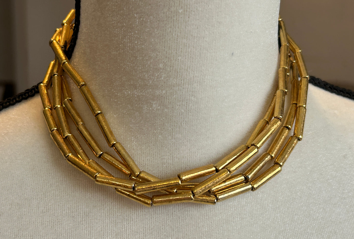 Vintage Gold Tone Bead Multistrand Necklace