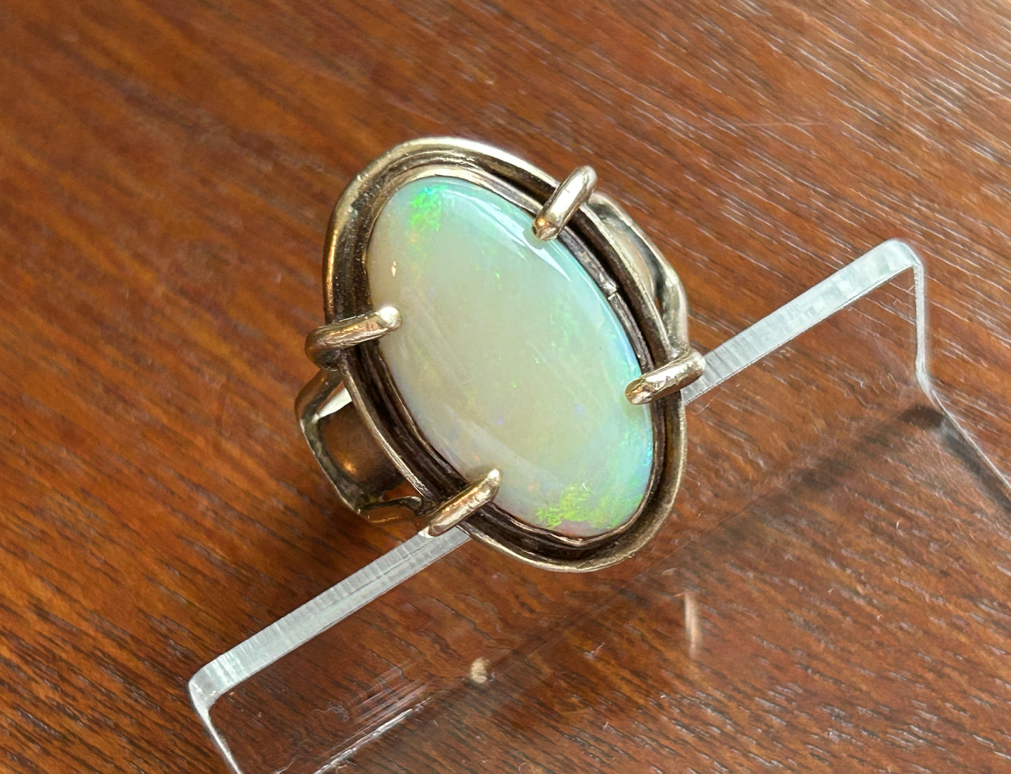 Vintage Artist Made 14k Yellow Gold Massive Opal Modernist Ring Sz 10.25