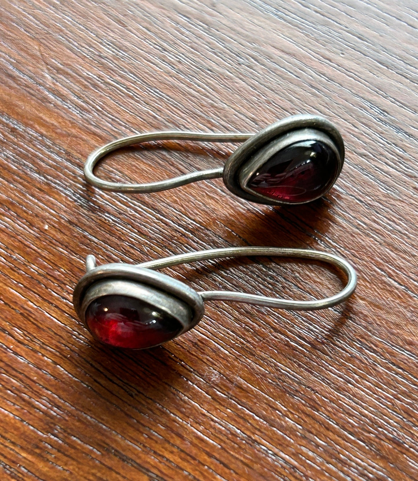 Sterling Silver 925 Red Stone Glass Drop Dangly Earrings