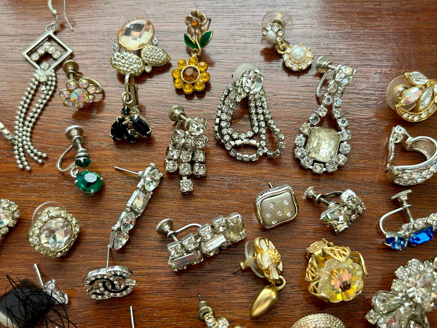 Over 60 Vintage SINGLE Earring Lot Rhinestones AB Harvest Cluster Craft Pearl