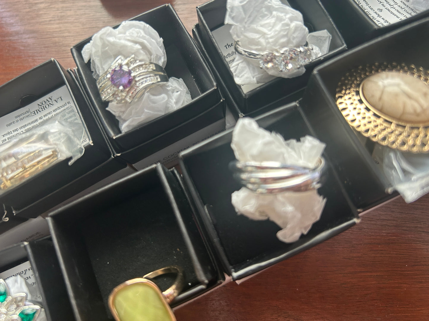 Lot of 10 Avon Costume Cocktail Rings Some New All Size 10 w Box Rhinestone