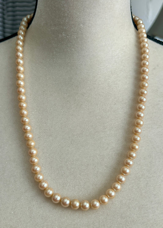 Vintage Sterling Silver 925 Faux Pearl Single Strand Peach Peachy Ivory Necklace