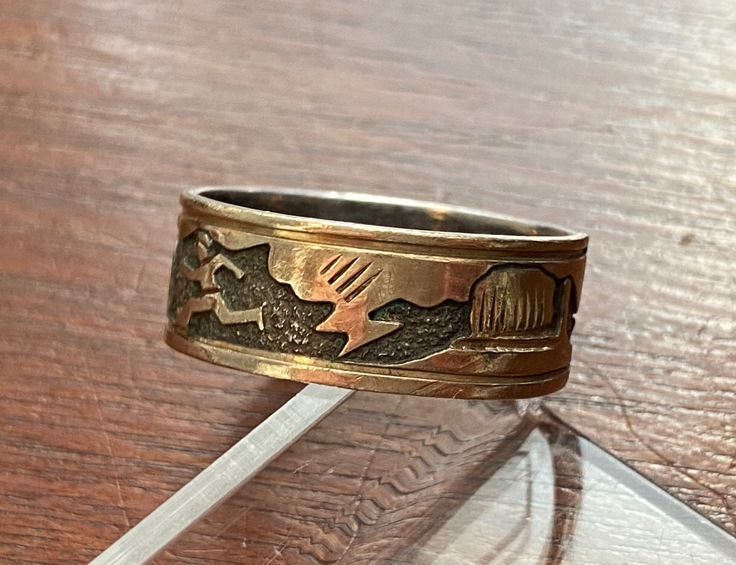 Signed OP Sterling Silver Gold Filled Storyteller Band Ring Sz 11.5