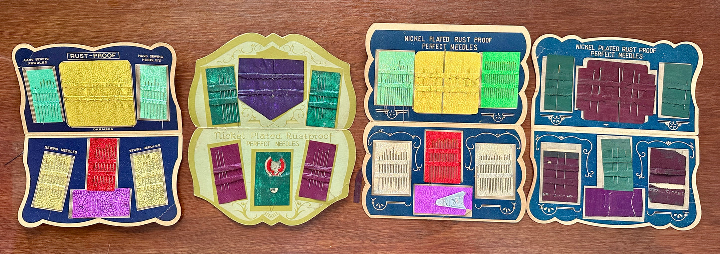 Vintage Lot 4 Sewing Advertising Needle Cases Gold Eye Sewing Circle Rustproof