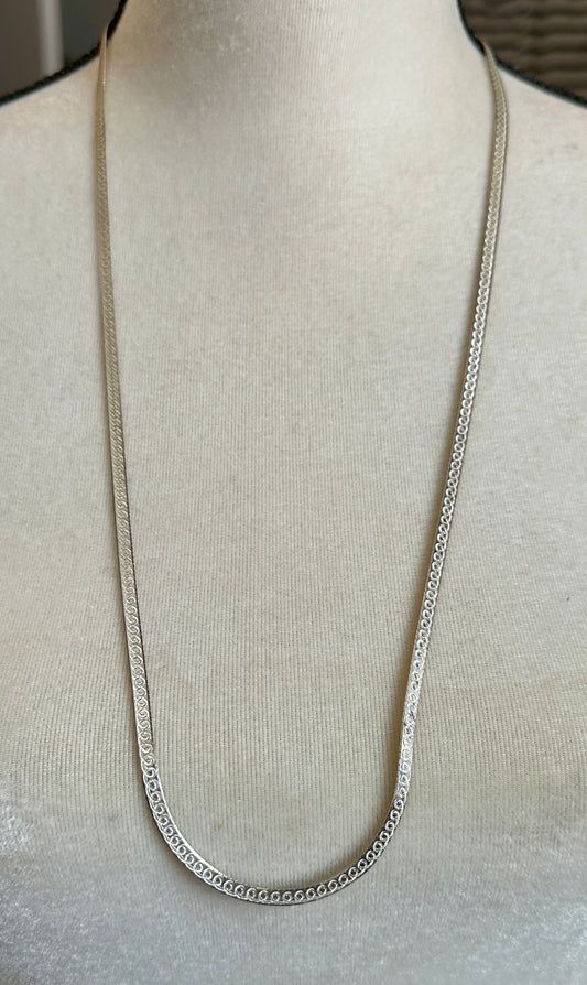 Sterling Silver 925 Flat Herringbone Necklace 30.5" Long x 4mm Wide Reversible