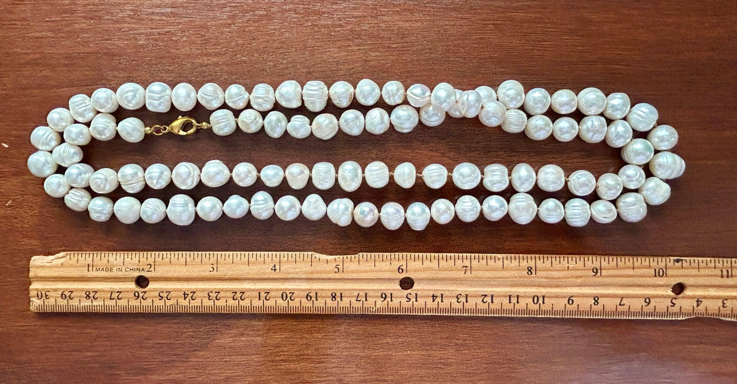 Baroque Real Pearl Ivory White Gold Tone Opera Length Necklace