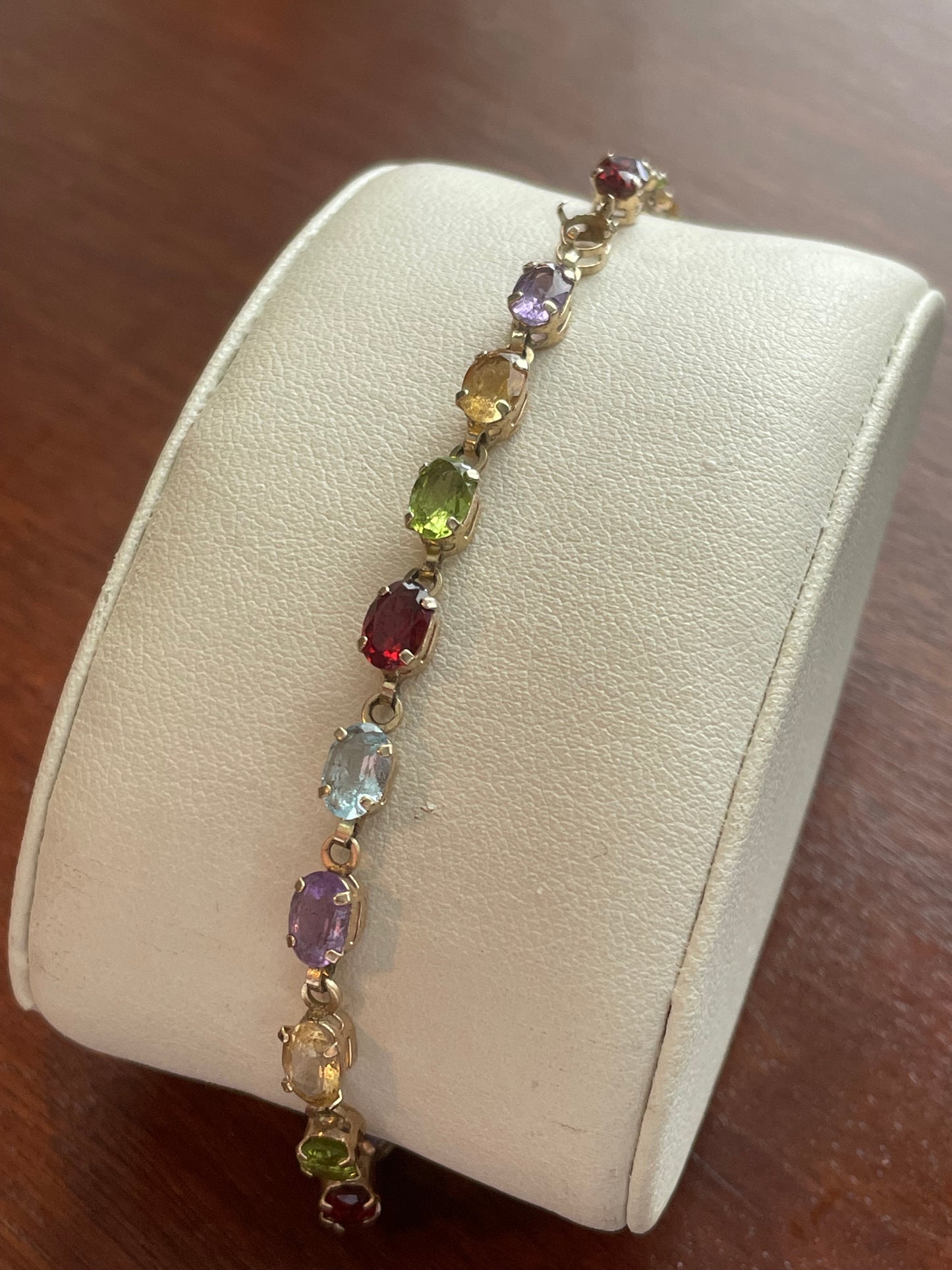 10k Yellow Gold Multi Colored Gemstone Tennis Bracelet Garnet Peridot