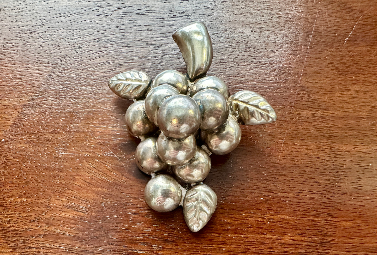 Vintage Mexico Silver Wash Large Grape Cluster Brooch Pin