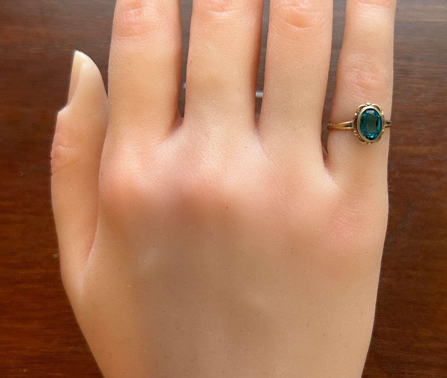 Vintage PSCO 10k Yellow Gold Teal Stone Ring Sz 4