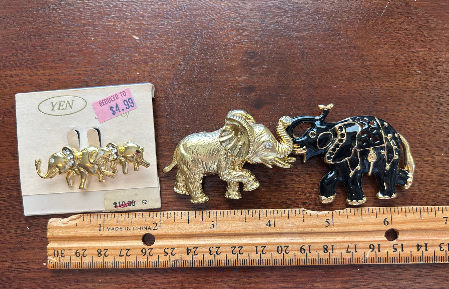 Vintage Elephant Animal Brooch Pin Bracelet  Lot Enamel Gold Tone Rhinestones