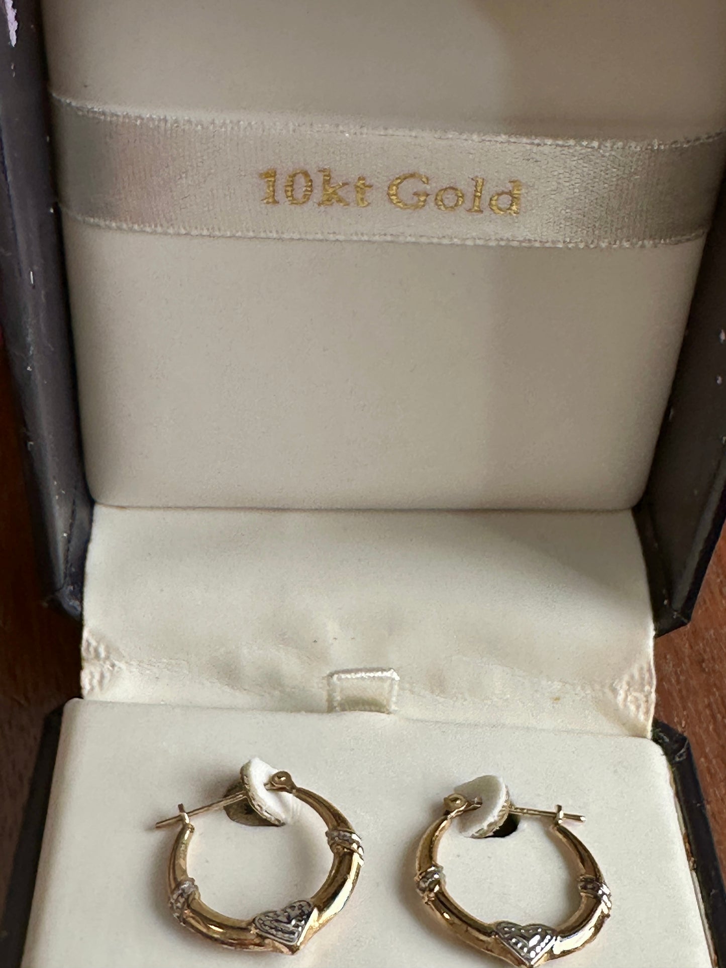 JCM 10k White Yellow Gold Cute Hoop Earring Set Heart Dolphins X Pattern in Box