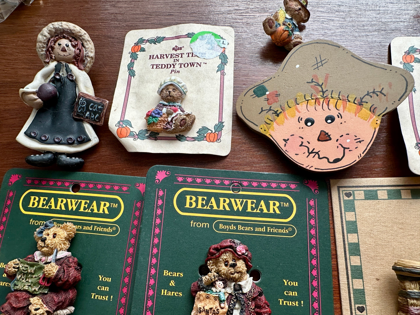 Brooch Pin Lot Boyds Bear Teddy Wood Resin Cute