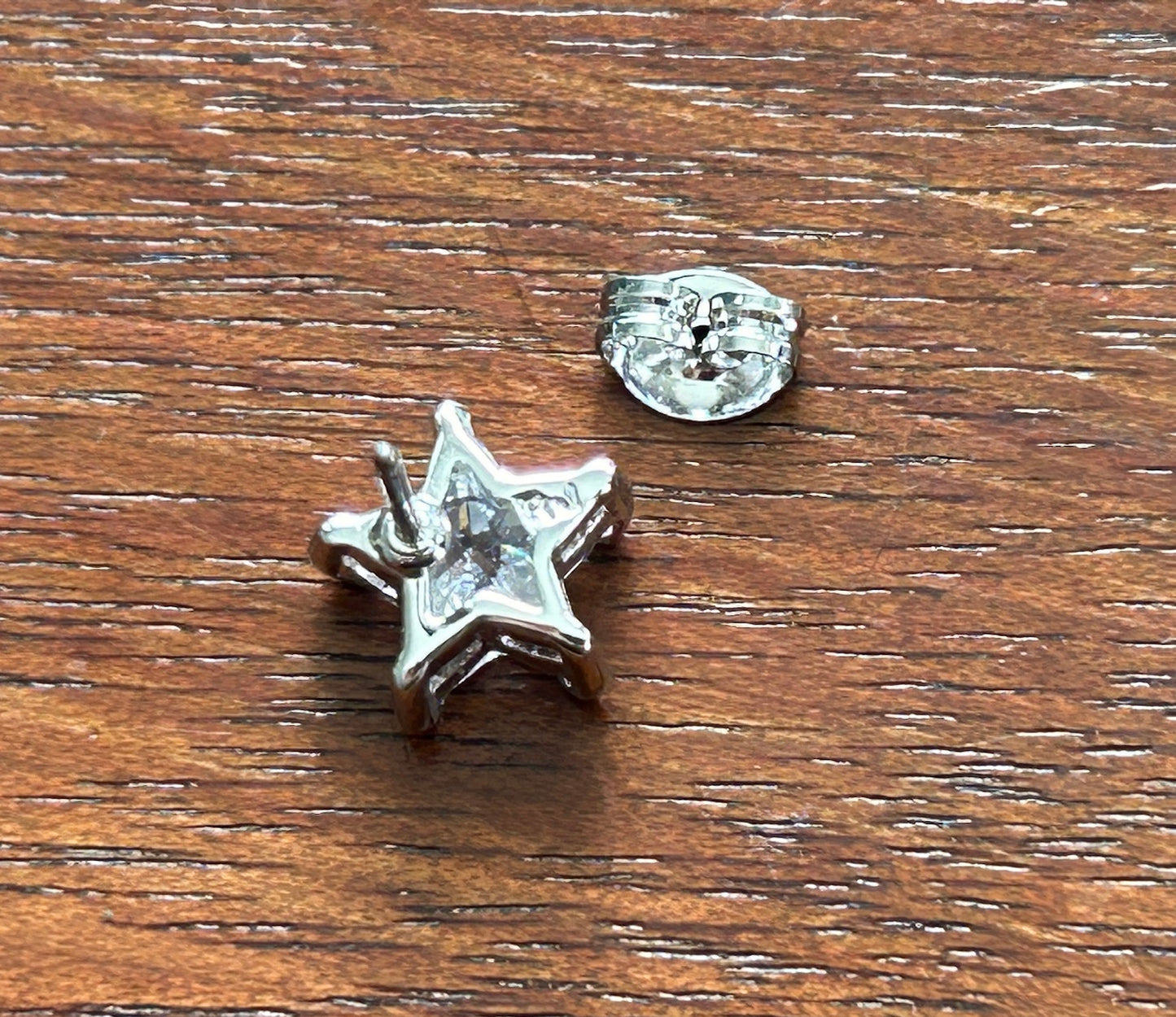 Silver Tone Metal Star Shaped Cubic Zirconia Pierced Stud Earrings