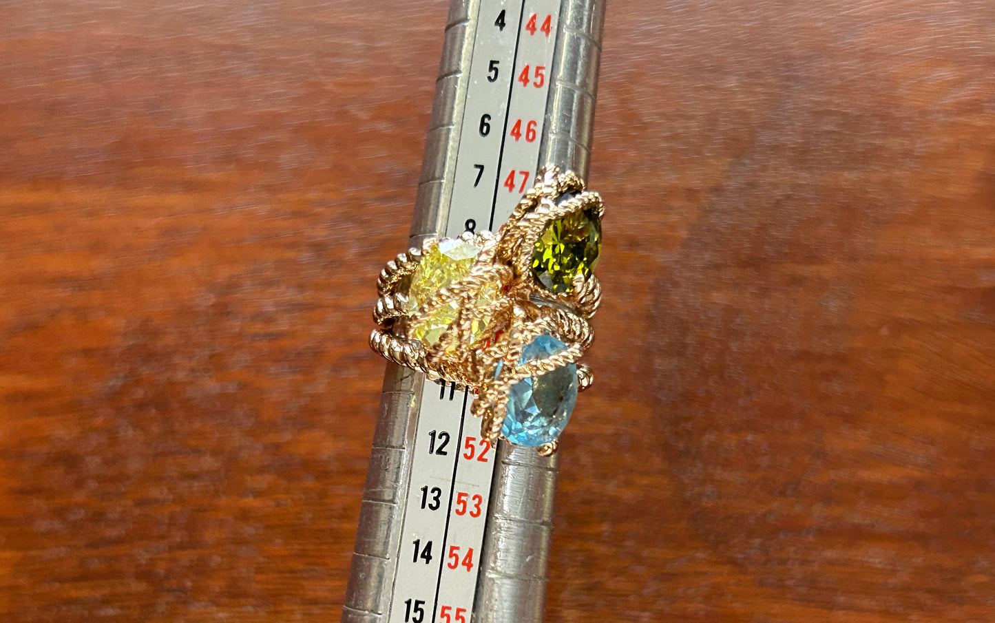 Gold Plate Simulated Gemstone Wire Wrap Cocktail Ring Sz 4.75