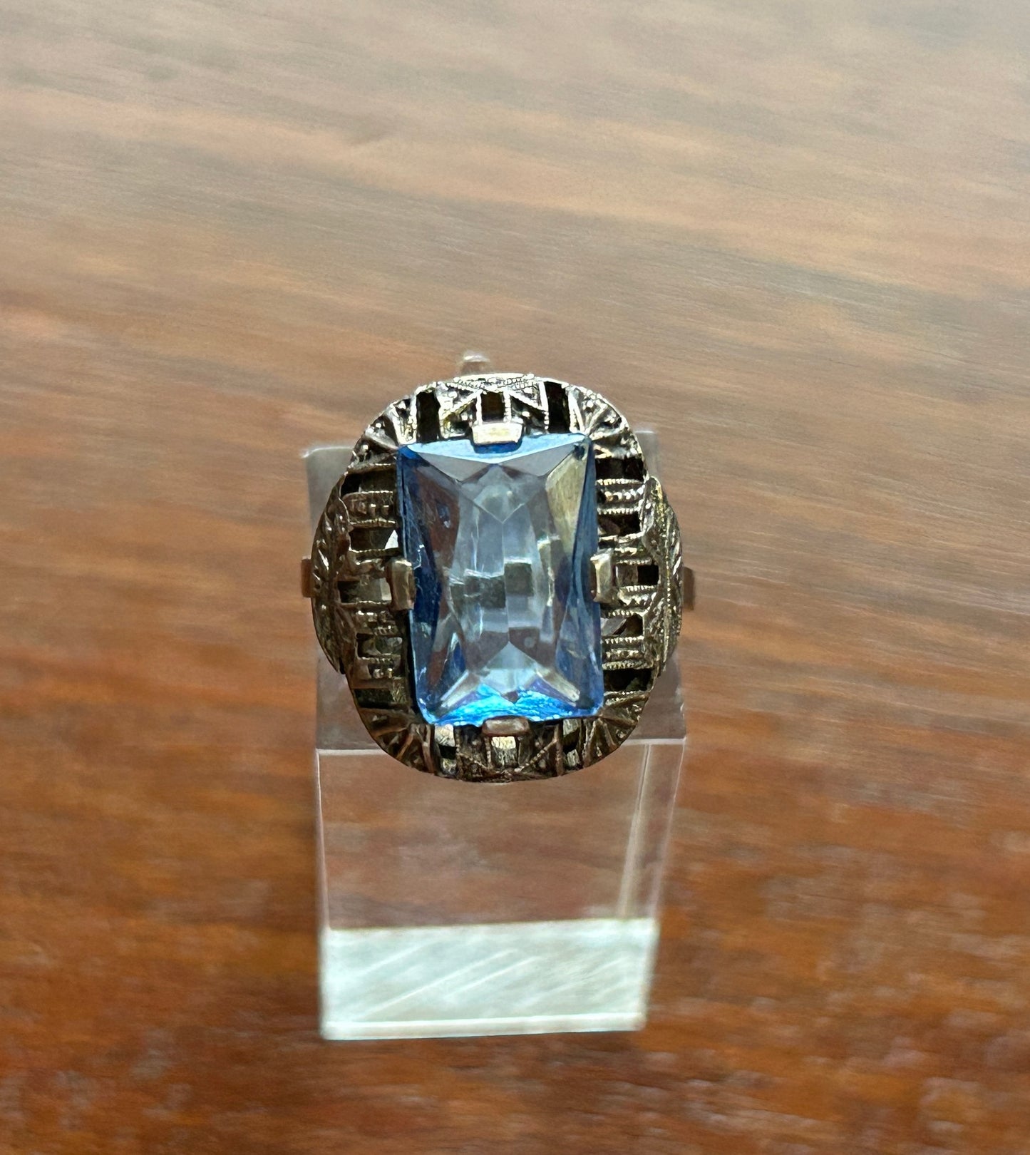 Art Deco Style Blue Glass 835 Silver Ring Sz 6.25