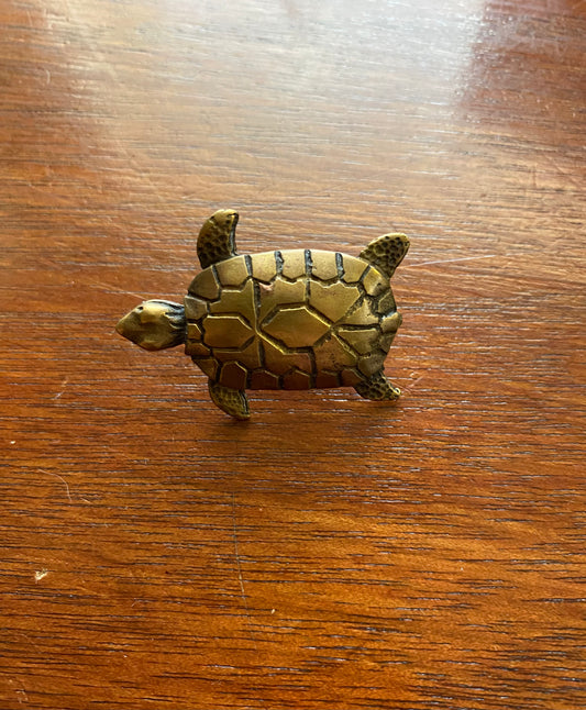 Vintage Brass Turtle Button Lapel Pin