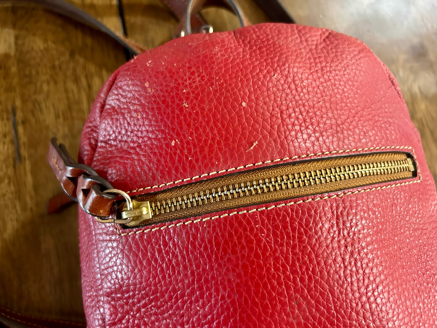 Ronnie Dooney & Bourke Small Red Pebbled Leather Backpack Purse