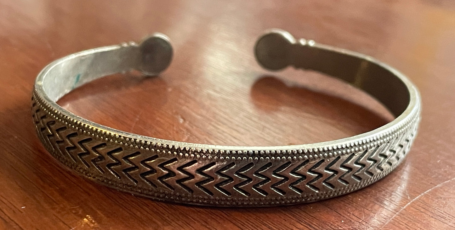 Vintage Silver Tone Bohemian Engraved Bangle Bracelet