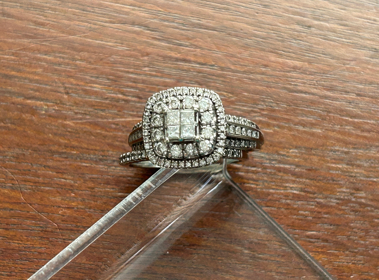 10k White Gold .75ctw Diamond Engagement Wedding Ring Set Sz 6.5 Signed GDM