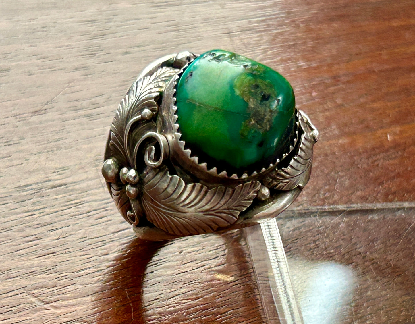 Vintage Sterling Silver 925 Large Green Blue Turquoise Cabochon Ring Sz 9.25