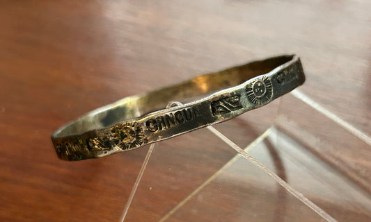 Vintage Taxco Mexico Sterling Silver 925 CANCUN Souvenir Bangle Bracelet