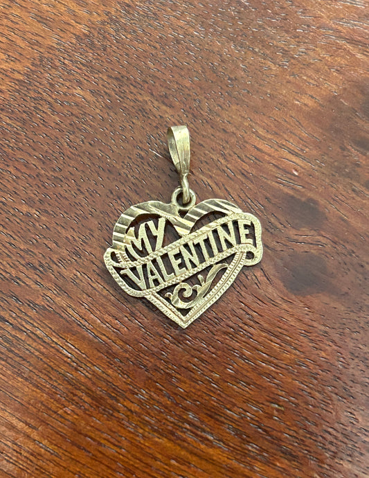 10k Yellow Gold Filigree Heart Shaped My Valentine Necklace Pendant Charm