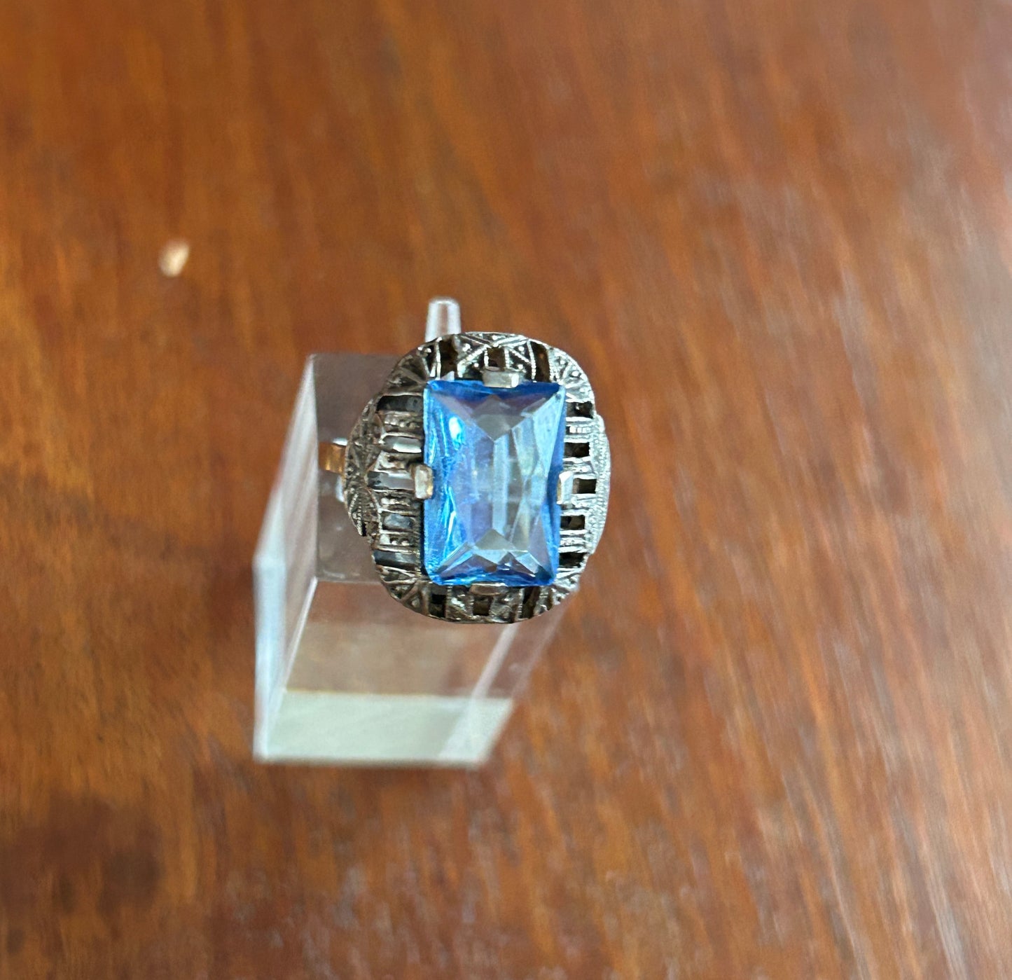 Art Deco Style Blue Glass 835 Silver Ring Sz 6.25