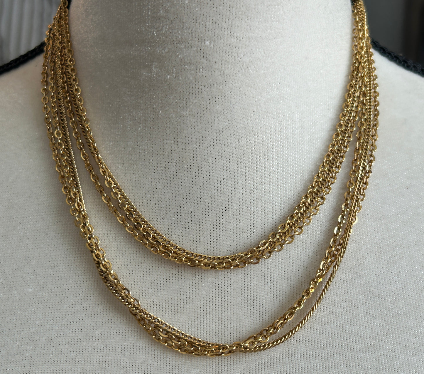 Vintage Gold Tone Multistrand Chain Long Necklace