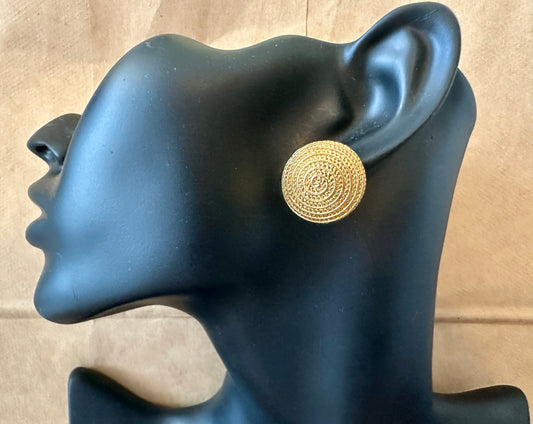 Vintage Avon Spiral Domed Round Gold Tone Pierced Earrings