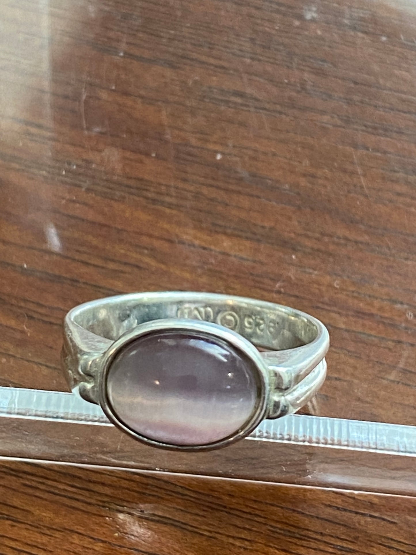 Sterling Silver 925 Ring Sz 6.5 Pink Tigers Cats Eye Cabochon