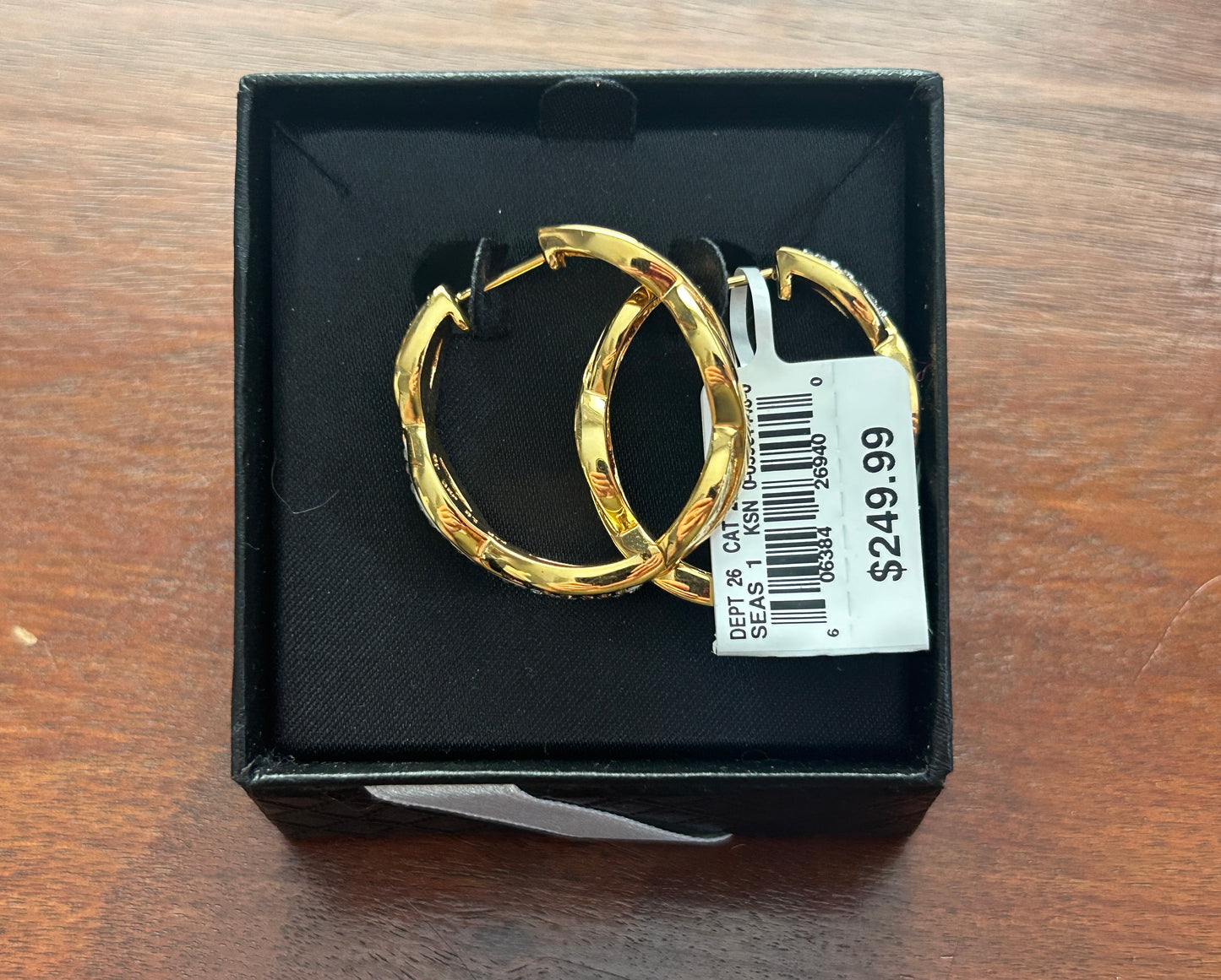 18k Yellow Gold over Brass Brown and White Crystal Large Hoop Earrings