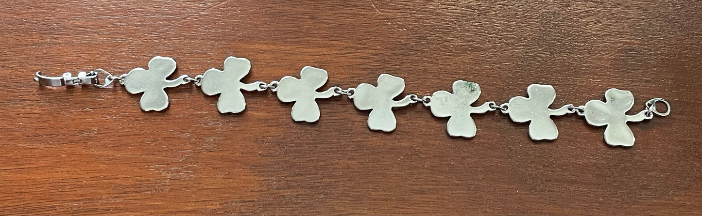 Silver Tone Abalone Inlay 3 Leaf Clover Bracelet