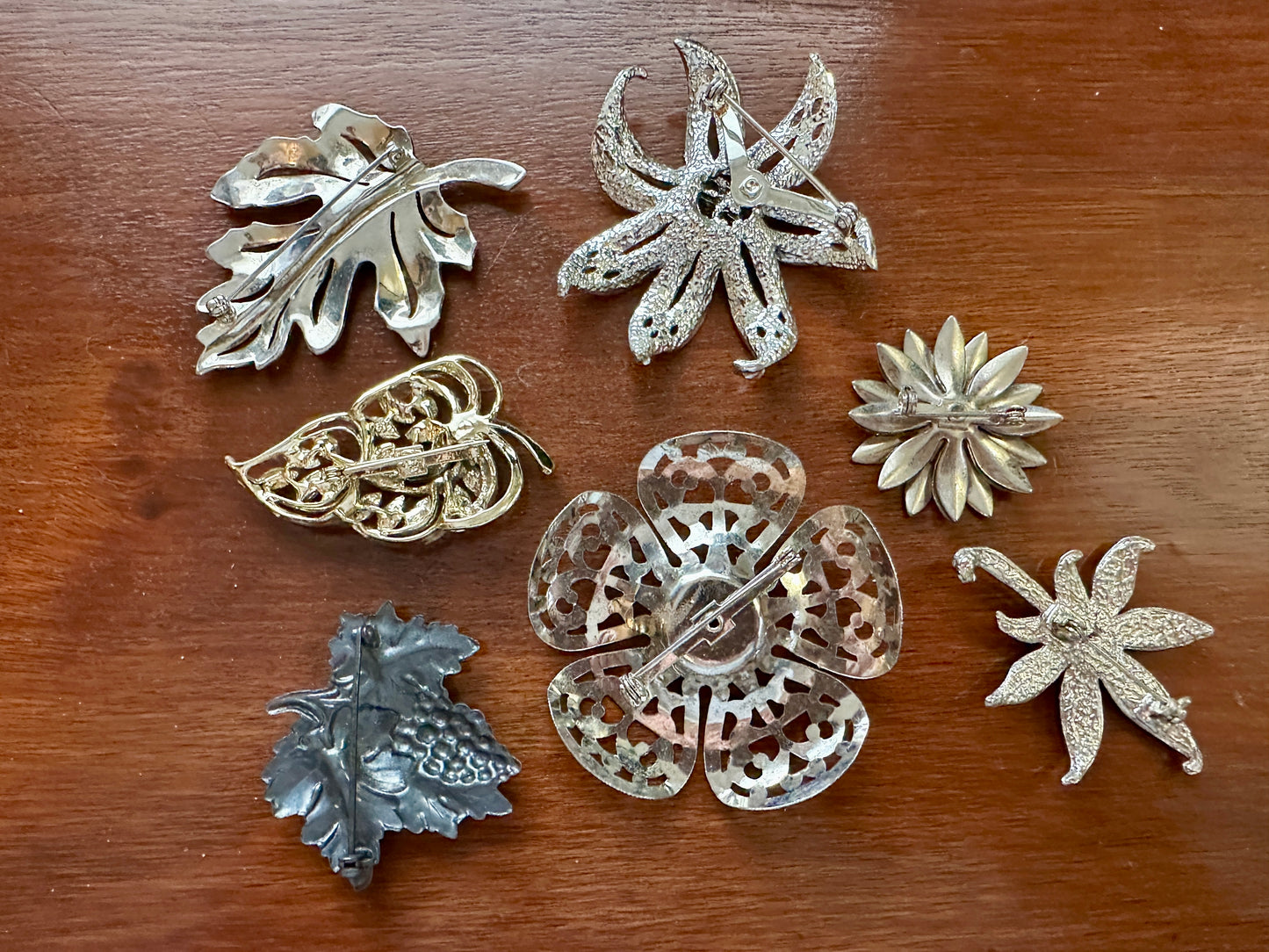 Vintage Silver Gold Tone Large Nature Flower Leaf Brooch Pin Lot