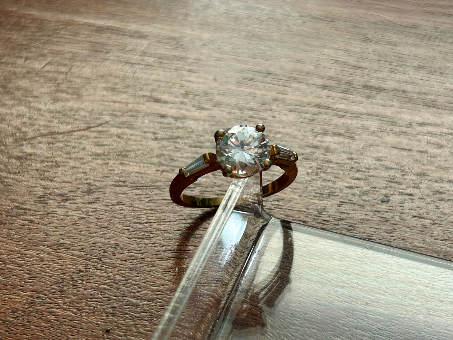 Gold Tone CZ Cubic Zirconia Round Tapered Baguette Ring Sz 8