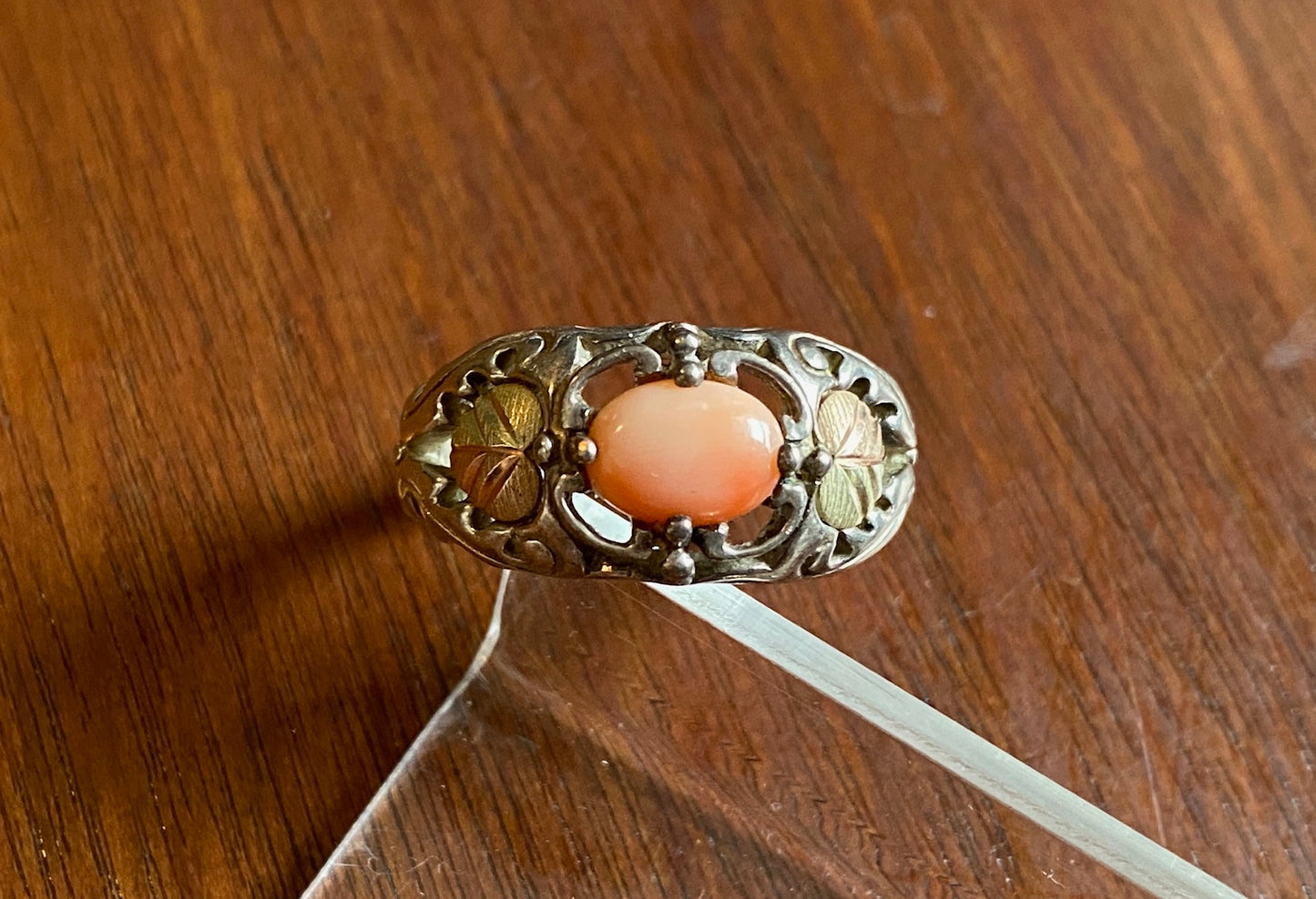 Black Hills Gold Sterling Silver 12k Gold Coral Ring Sz 8.75