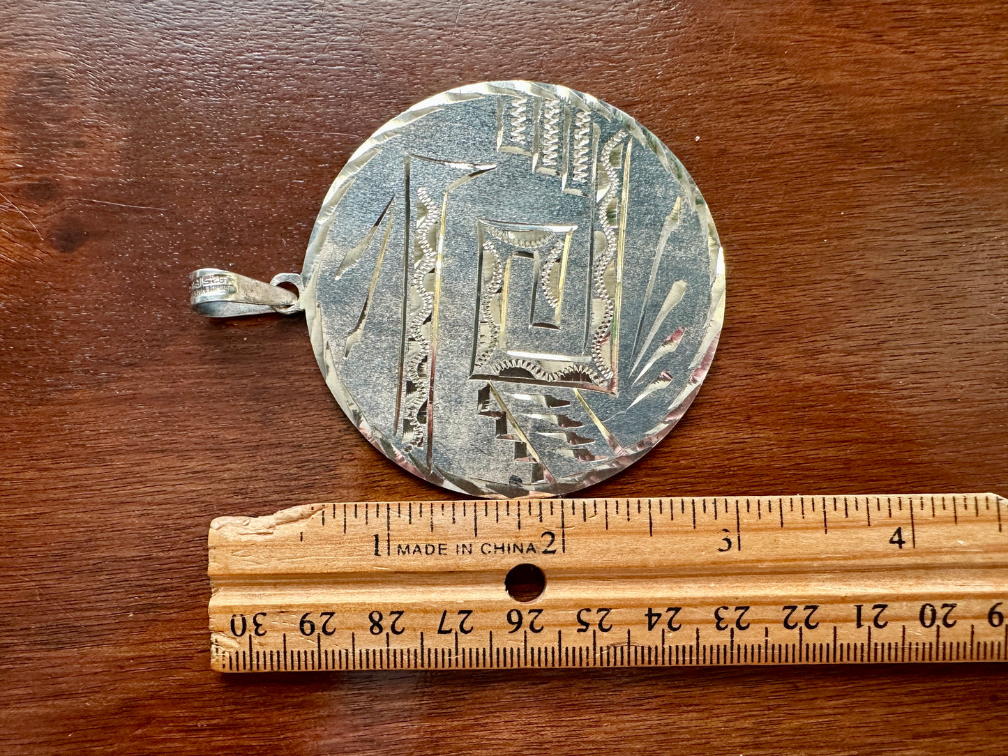 Large Reversible Vintage Sterling Silver 925 Mayan Calendar Pendant Necklace
