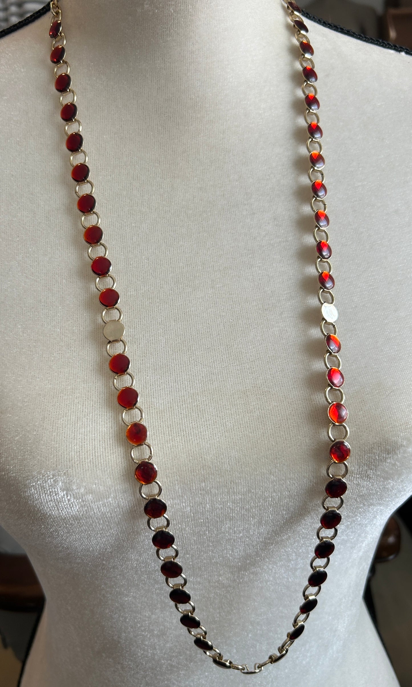 Vintage Gold Tone Red Chain Necklace