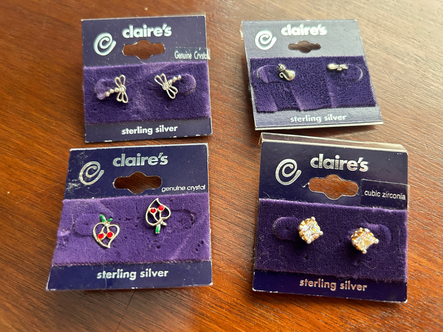 Lot of 4 Sterling Silver 925 Claires Stud Pierced Earrings CZ Butterfly Cat More