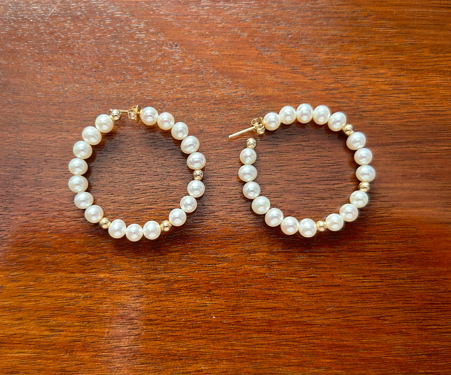 14k Yellow Gold 5mm Real Pearl Bead Hoop Earrings