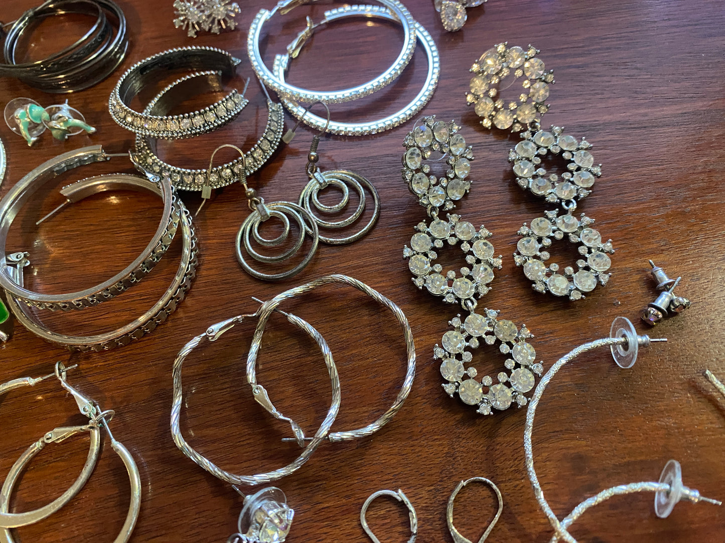 Vintage to Now Pierced Earring Lot Hoops Silver Rhinestones Drop Dangly