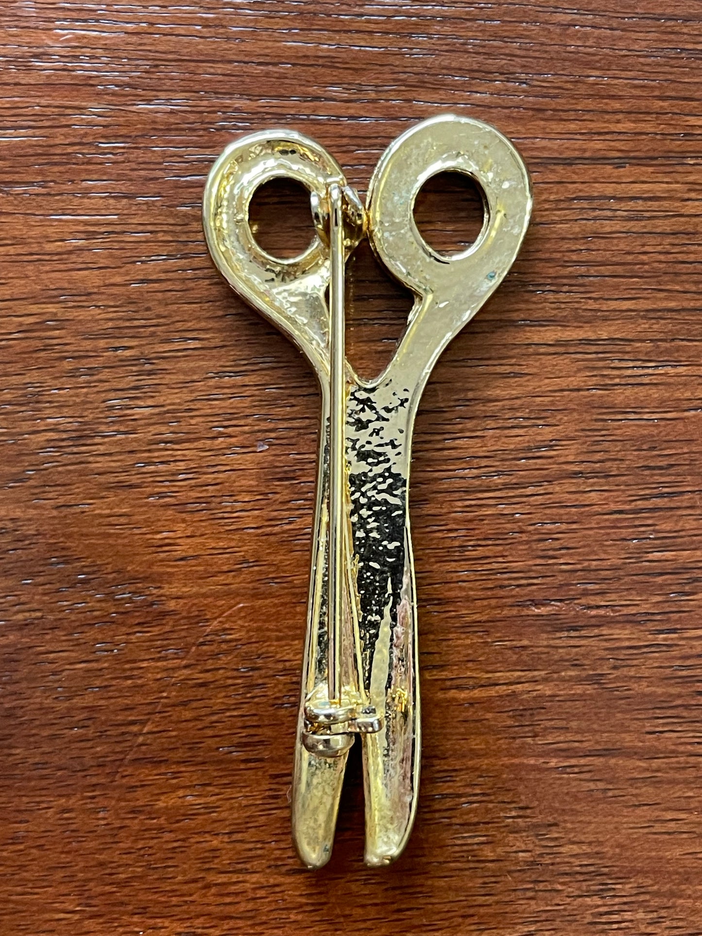 Vintage Gold Tone Rhinestones Scissors Brooch Pin