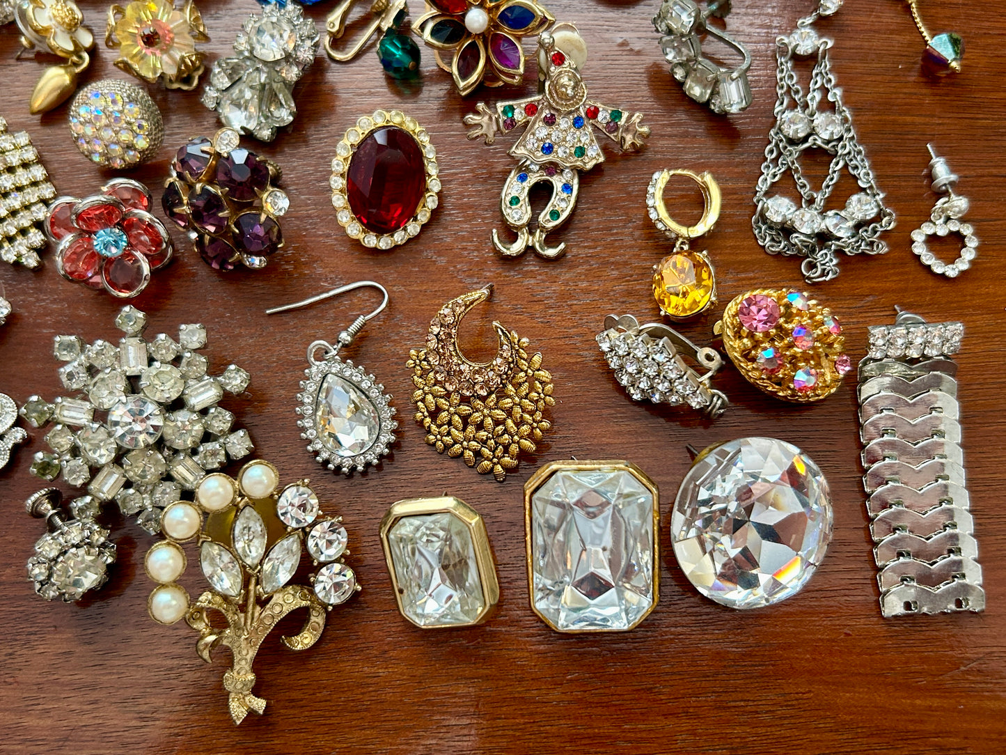 Over 60 Vintage SINGLE Earring Lot Rhinestones AB Harvest Cluster Craft Pearl