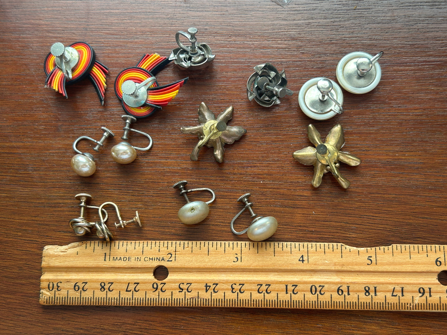Vintage Screwback Earrings Earring Lot Enamel Silver Gold Tone Faux Pearl