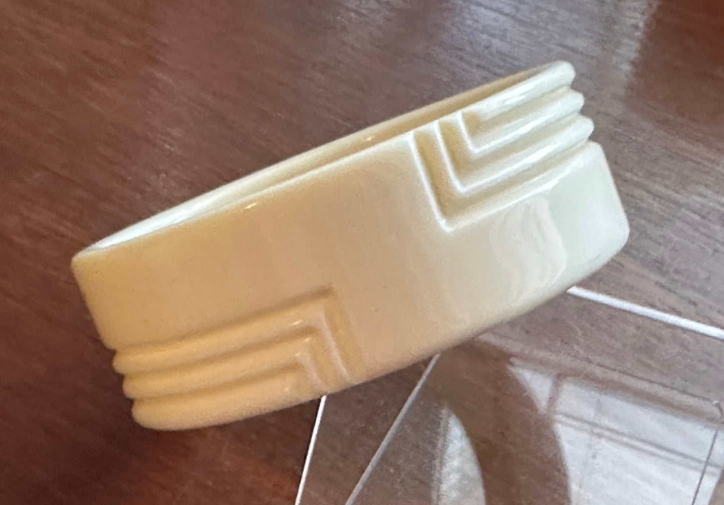 Vintage Hong Kong Genuine Lucite Off White Wide Geometric Bangle Bracelet