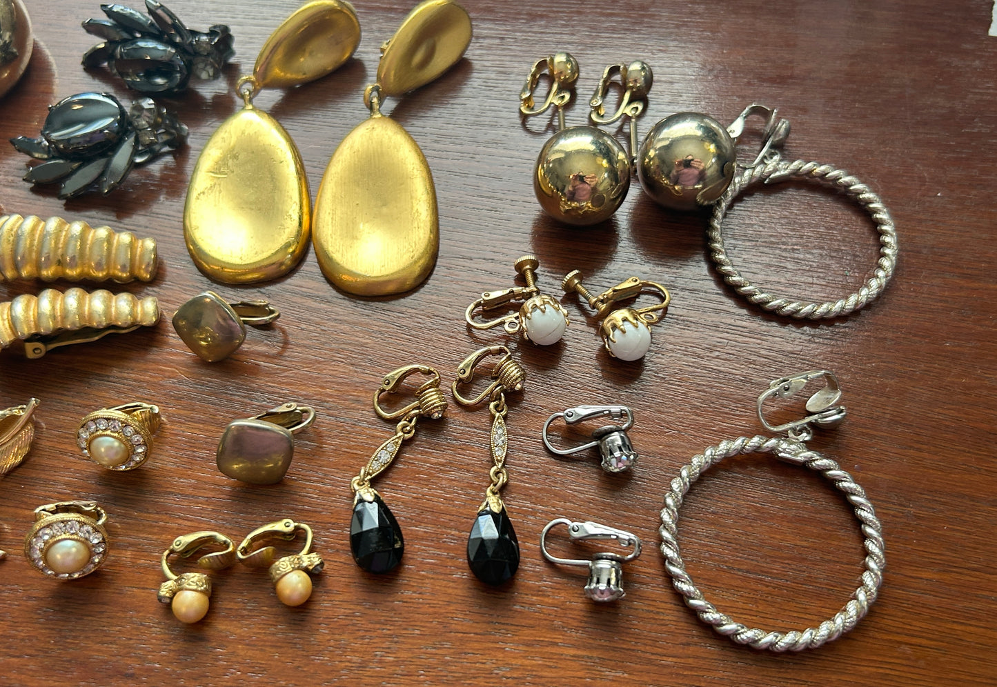 Vintage to Now Clip on Earring Earrings Lot Statement Brushed Gold Modern